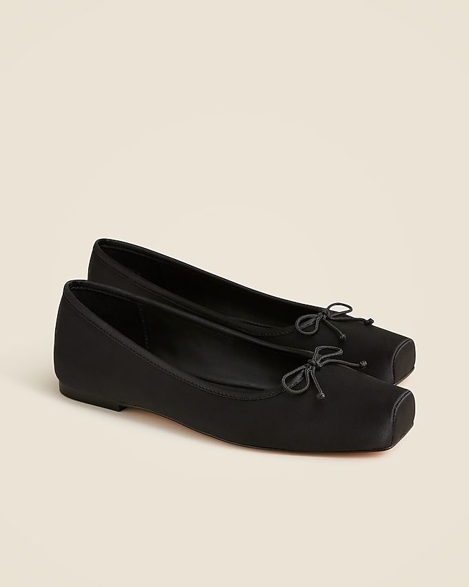 Square-Toe Ballet Flats in Satin