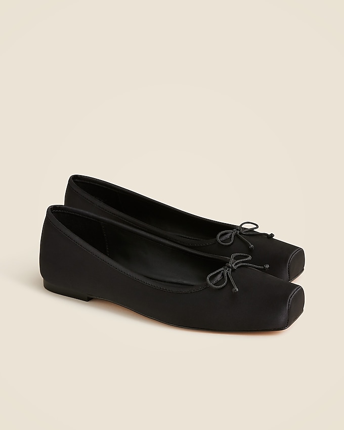 Square-Toe Ballet Flats in Satin