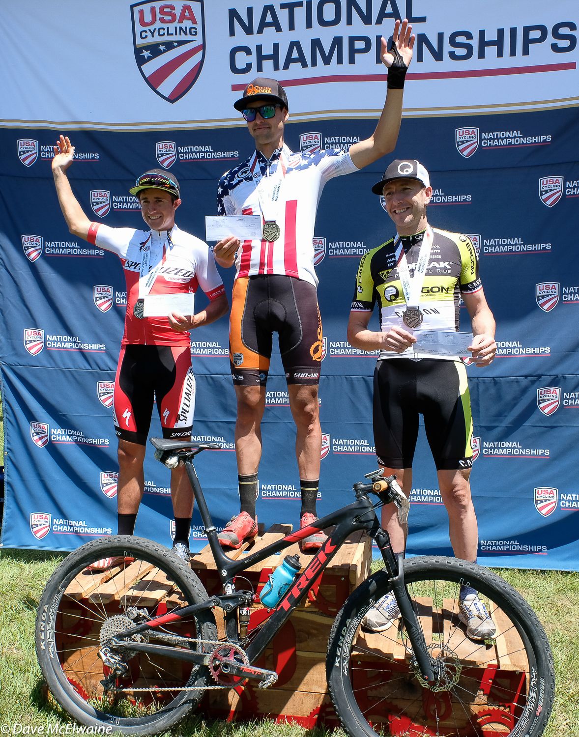 Men's podium (L to R) Howard Grotss (Specialized) 2nd, Payson McElveen (Orange Seal-Ridebiker) 1st, Jeremiah Bishop (Topeak Ergon) 3rd
