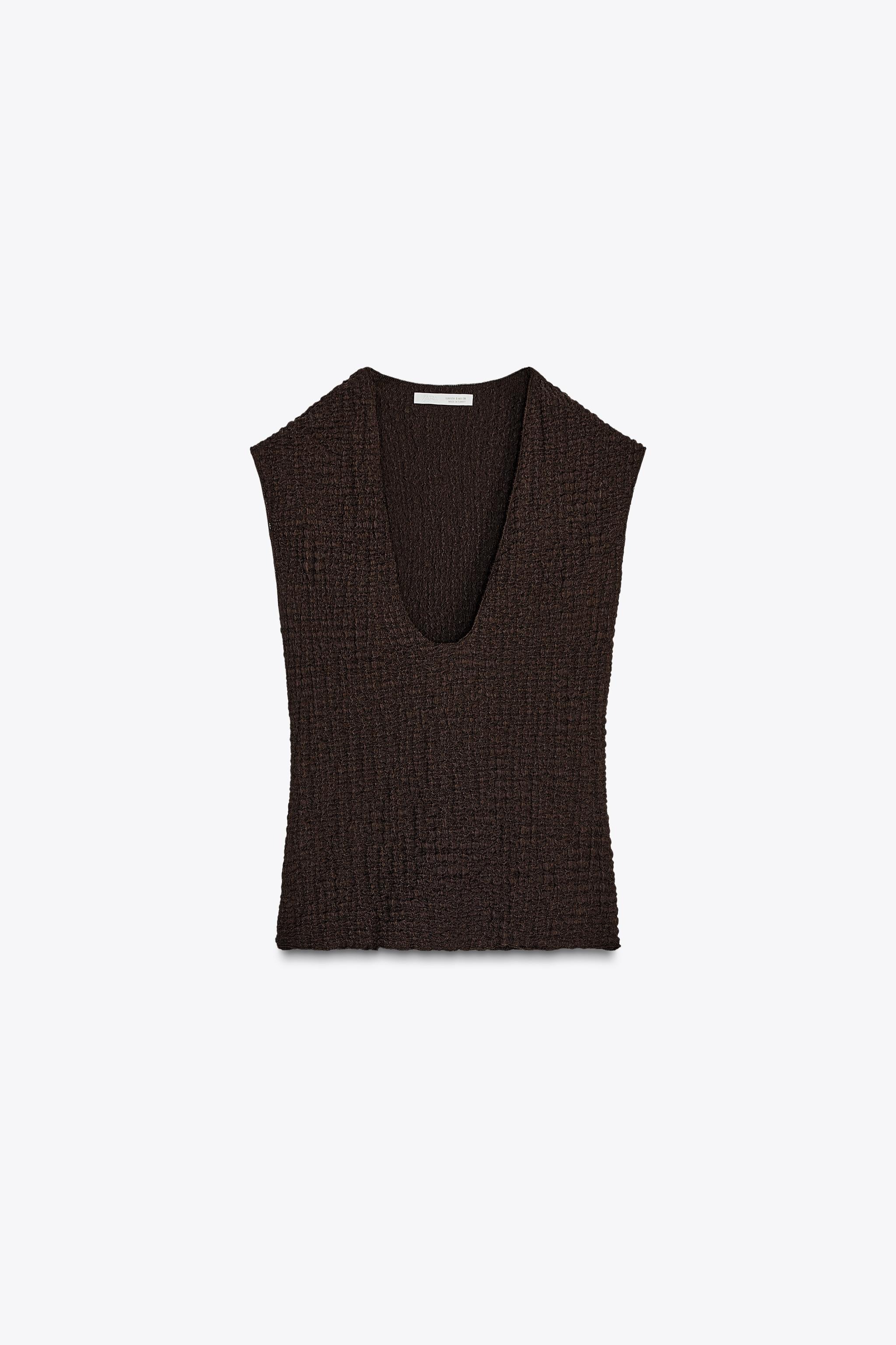 ZARA, Textured V-Neck Top