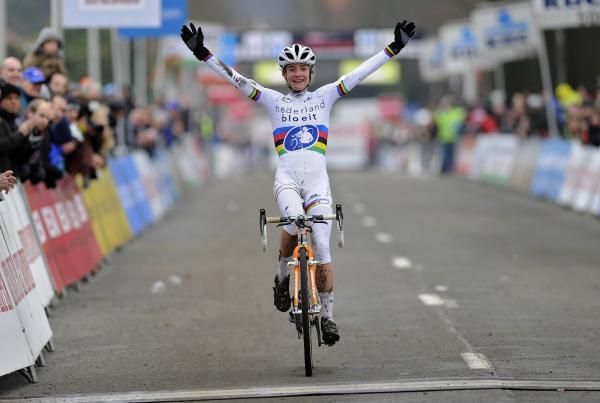 Marianne Vos celebrates an emphatic win.