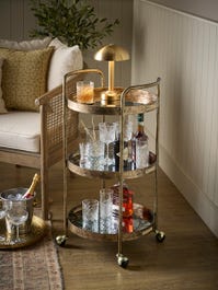 Round Antiqued Glass Drinks Trolley