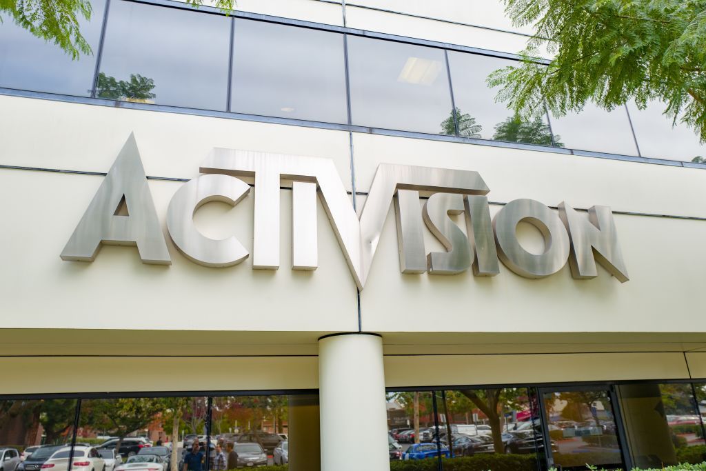 An &quot;Activision&quot; sign on the facade of one of the company&#039;s office buildings in LA.