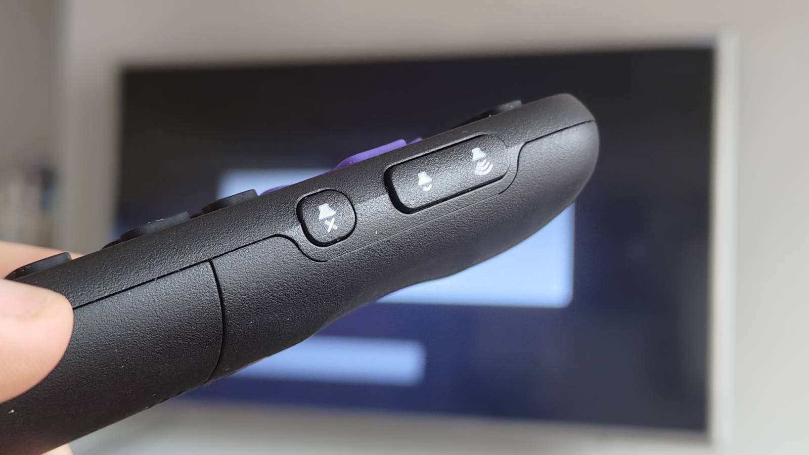 The Roku Streaming Stick remote in front of a TV with the Roku Store.