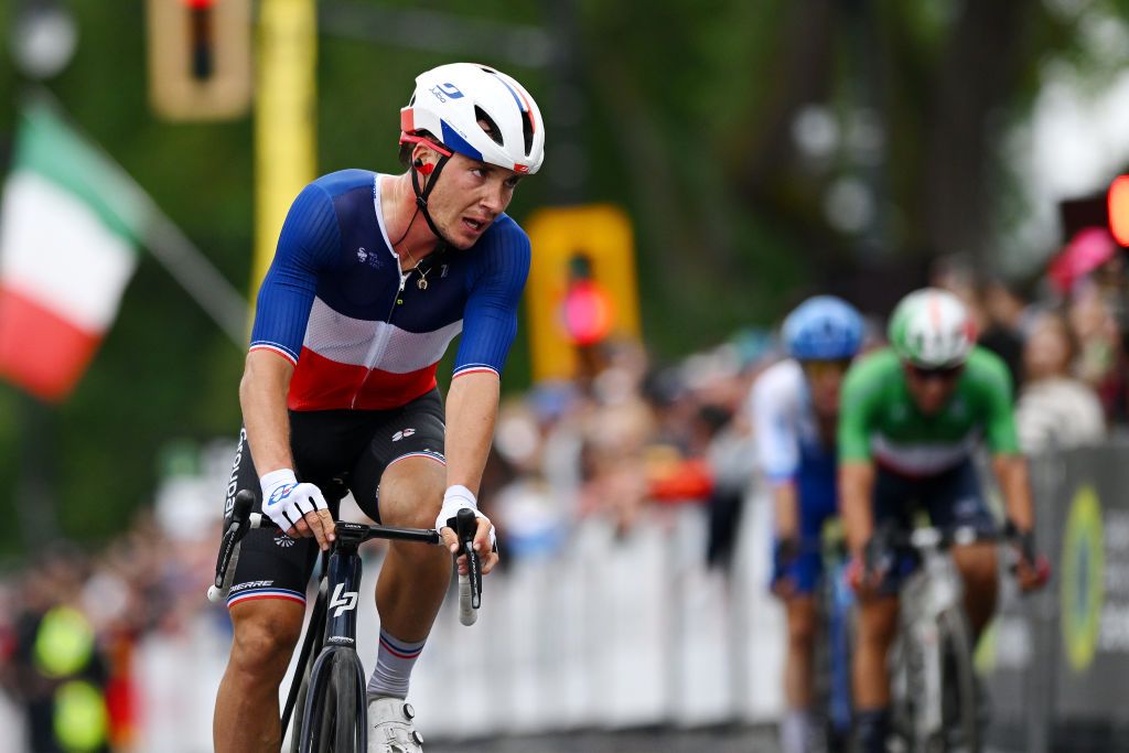MONTREAL QUEBEC SEPTEMBER 10 Valentin Madouas of France and Team GroupamaFDJ crosses the finish line during to the 12th Grand Prix Cycliste de Montreal 2023 a 2214km one day race from Montreal to Montreal UCIWT on September 10 2023 in Montreal Quebec Photo by Dario BelingheriGetty Images