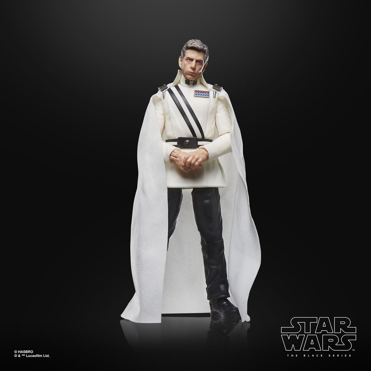Director Krennic Star Wars action figure with his head cocked to one side