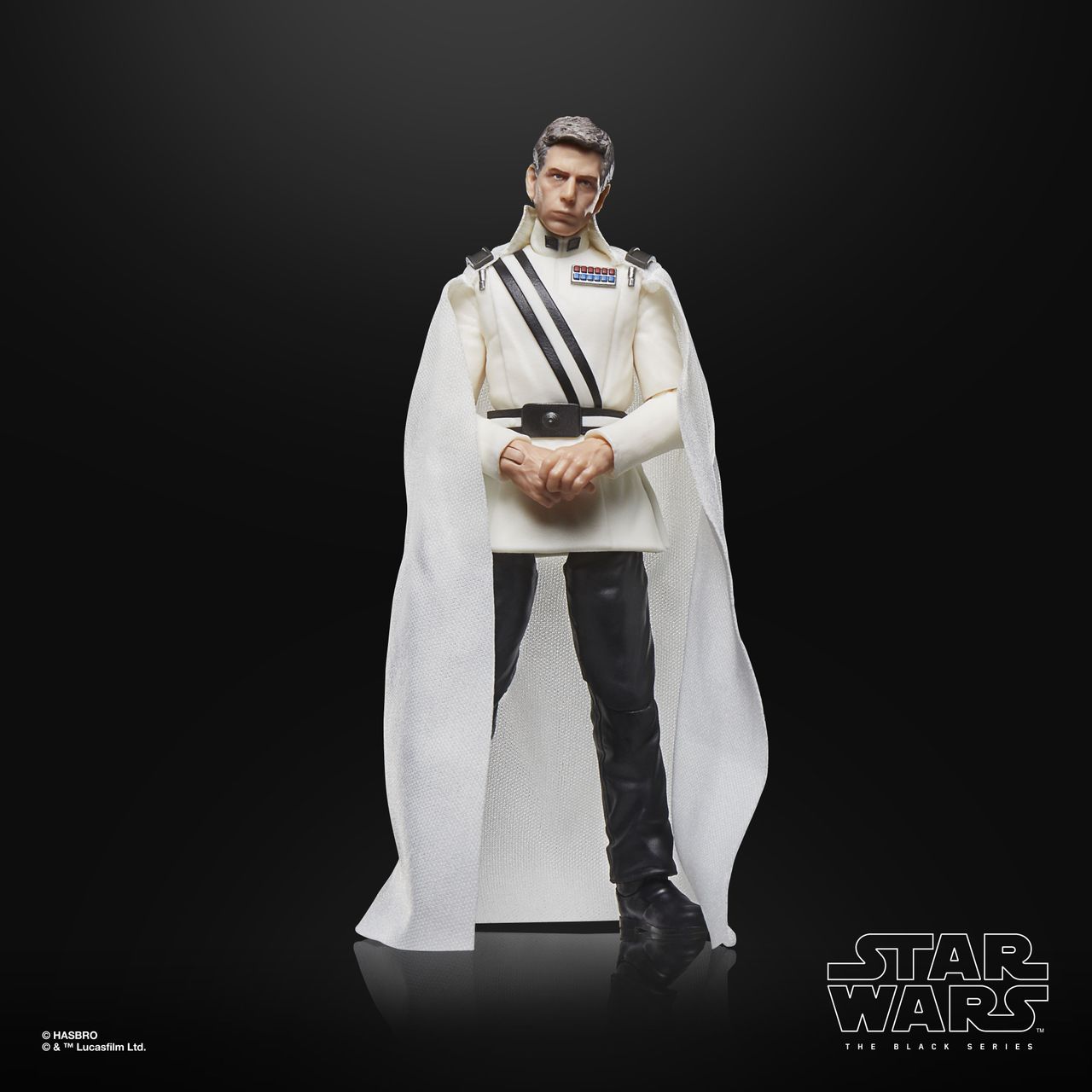 Director Krennic Star Wars action figure with his head cocked to one side