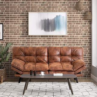 Brown leather mid-century modern loveseat sofa from Amazon - perfect for small spaces.