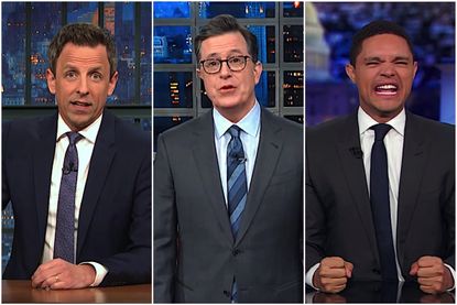 Stephen Colbert, Seth Meyers, and Trevor Noah on Mueller's team striking back