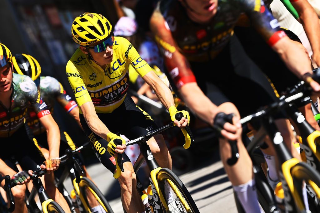 ALPE DHUEZ FRANCE JULY 14 Jonas Vingegaard Rasmussen of Denmark and Team Jumbo Visma Yellow Leader Jersey competes during the 109th Tour de France 2022 Stage 12 a 1651km stage from Brianon to LAlpe dHuez 1471m TDF2022 WorldTour on July 14 2022 in Alpe dHuez France Photo by Tim de WaeleGetty Images