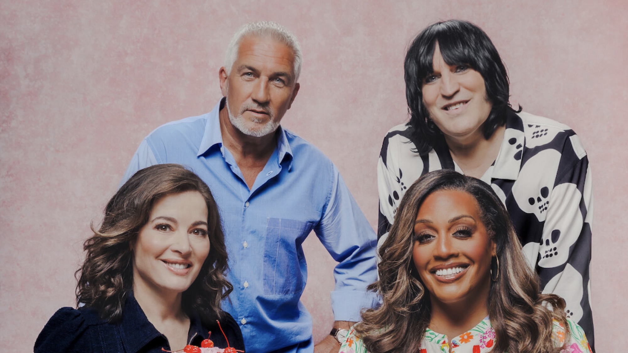 The judges and hosts of Bake Off Collection 14 posing in a promo pic. 