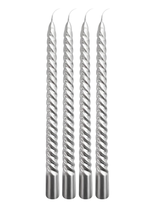 Silver Spiral Taper Candles, Set of 12