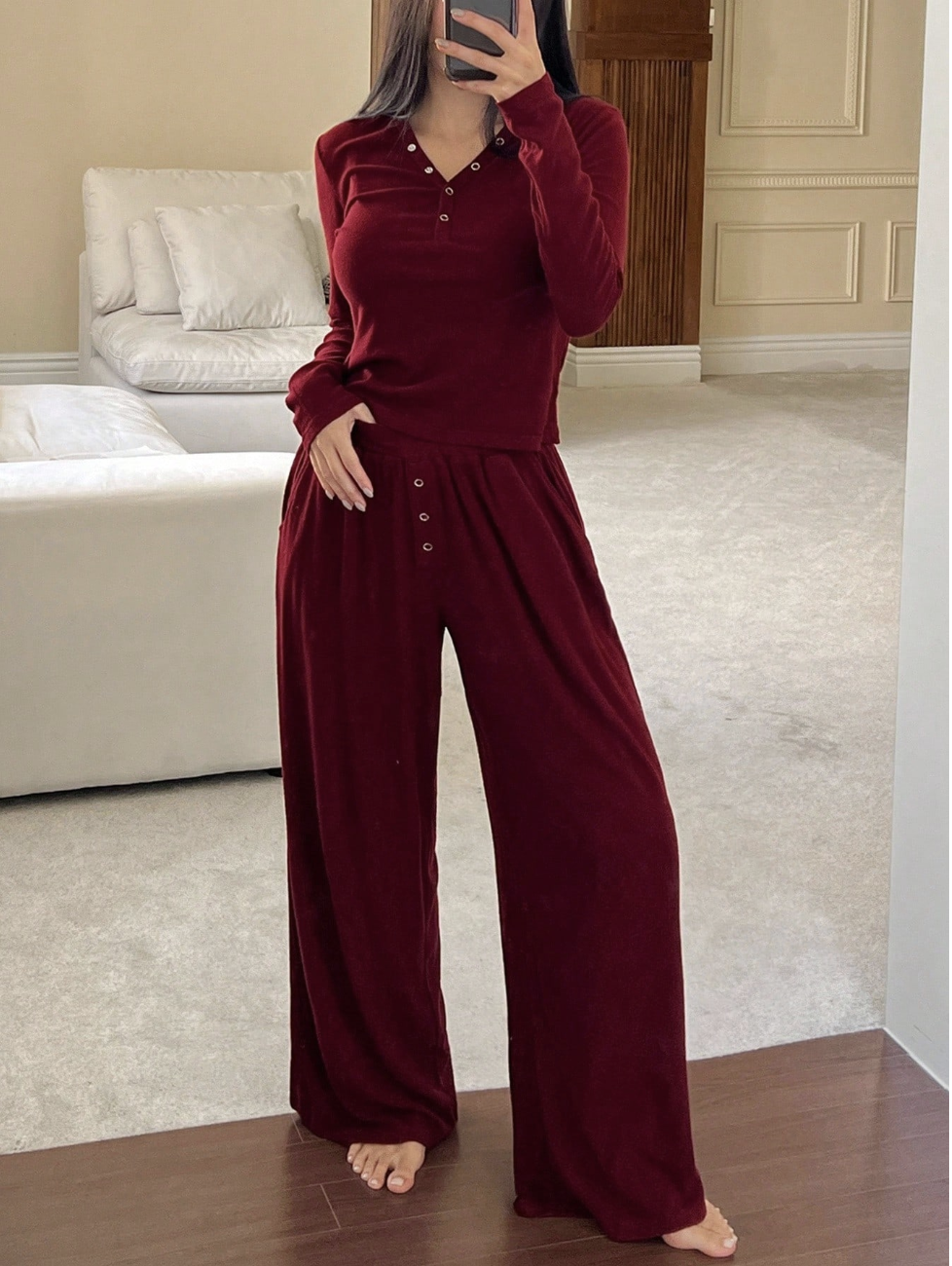 Dazy, Knit Partial Button Filled Top and Loose Pants Set (Was $36)