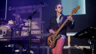 Bassist Scott Shriner of Weezer performs at ID10T festival at Shoreline Amphitheatre on June 24, 2017 in Mountain View, California.