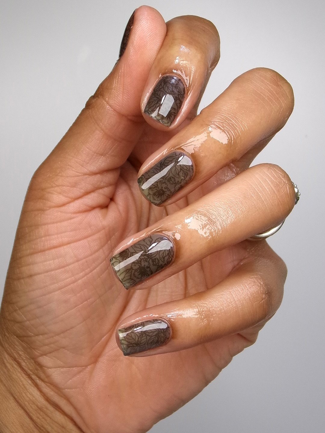 gray and black lace nails