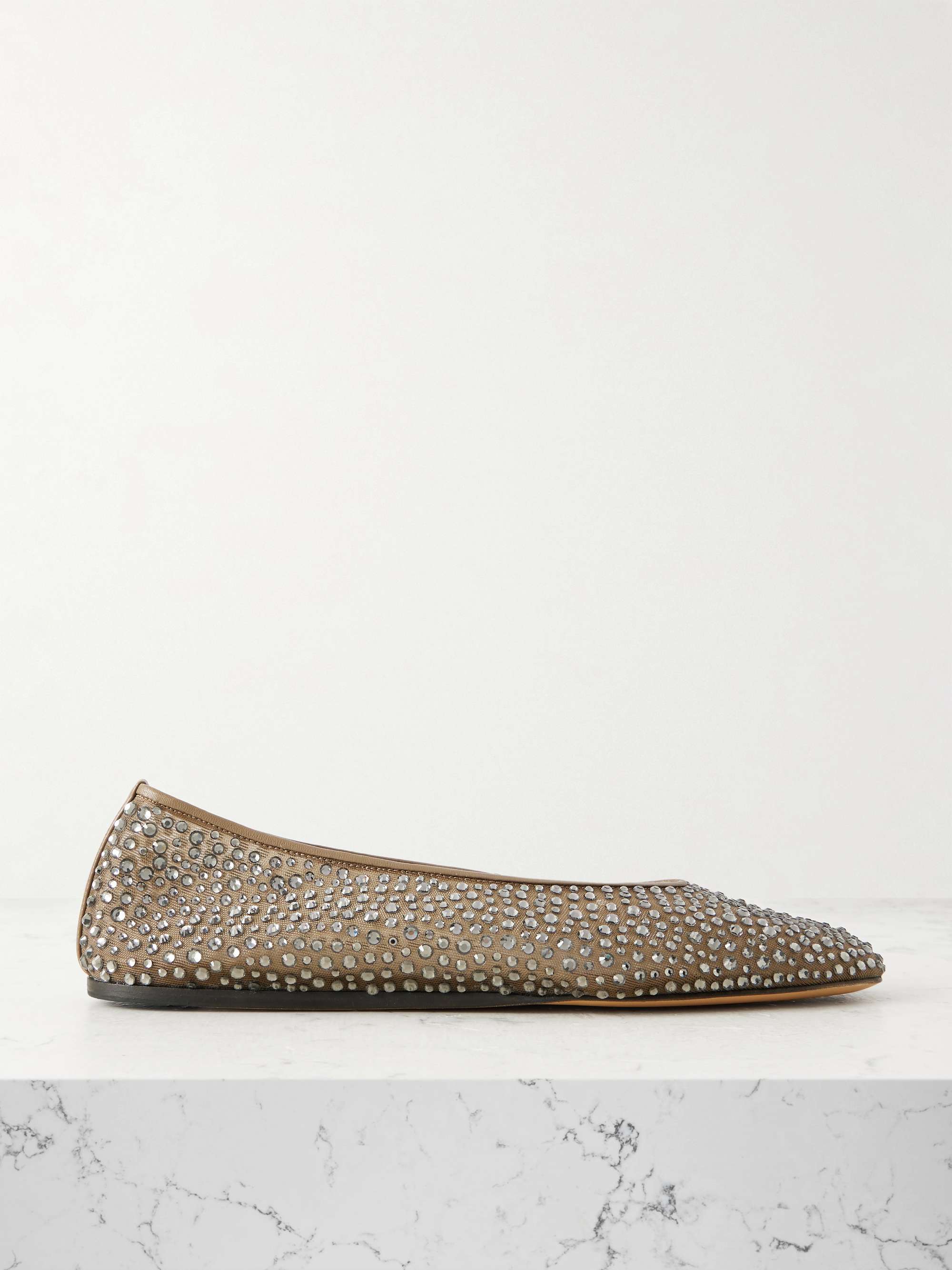 Luna Leather-Trimmed Crystal-Embellished Mesh Flats
