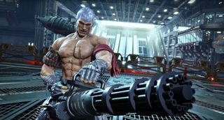 Bryan Fury wielding a minigun in Tekken 8