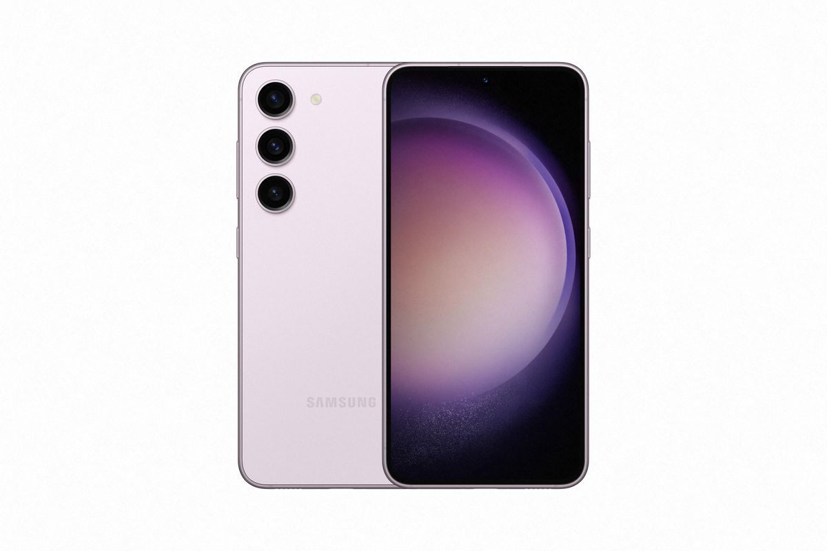 Official images of the Galaxy S23 in Lavender, from the front and back