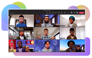 Ein Screenshot einer Videokonferenz zeigt die Microsoft Teams Avatare, die jetzt in der öffentlichen Vorschau zu sehen sind.