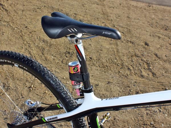 Willow Koerber (Subaru-Trek) runs her fi'zi:k Vitesse saddle far forward on the carbon wrapped Bontrager Race X Lite ACC seatpost.