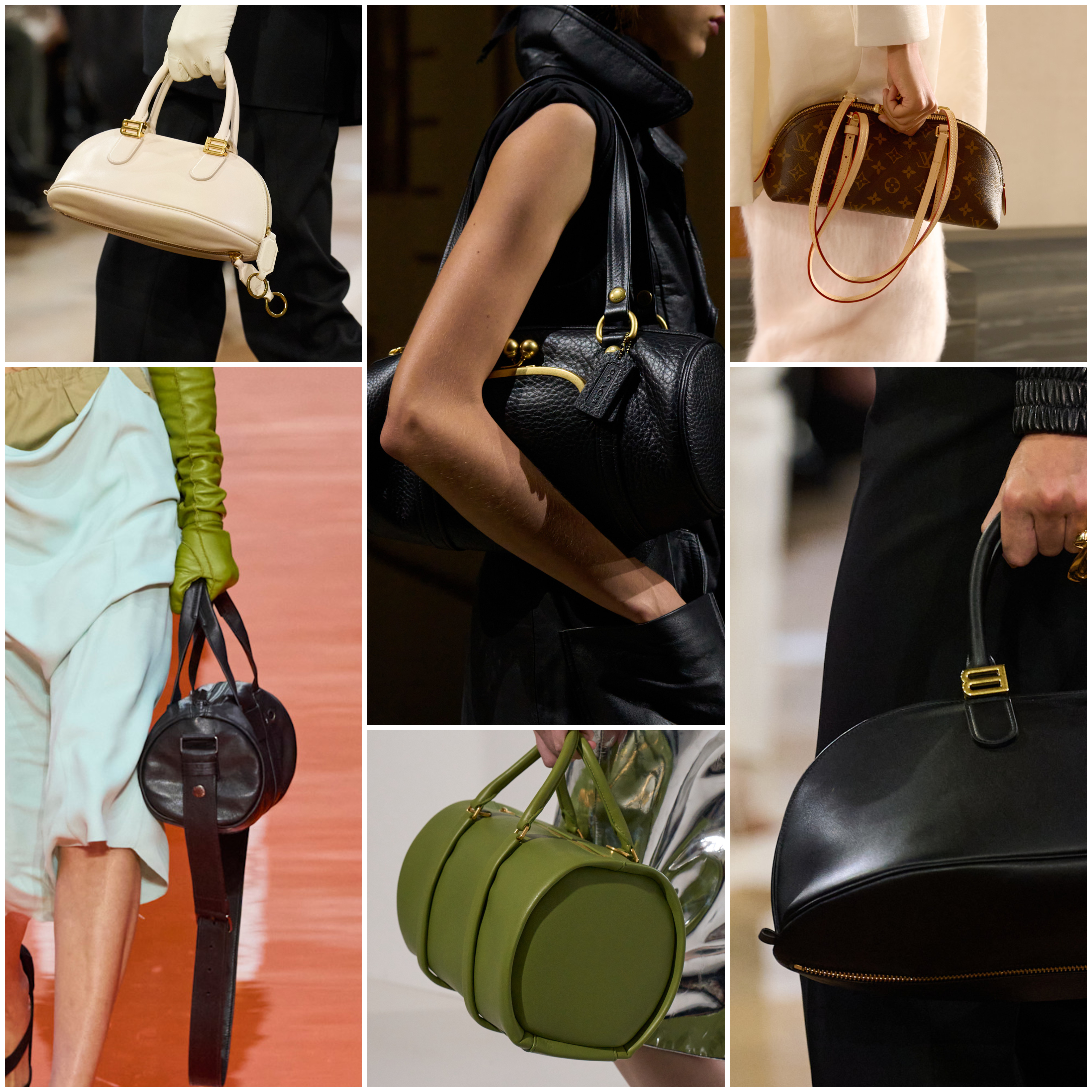 spring 2026 bag trends, bowling bag at Balenciaga, Prada, Coach, Jil Sander, and Louis Vuitton