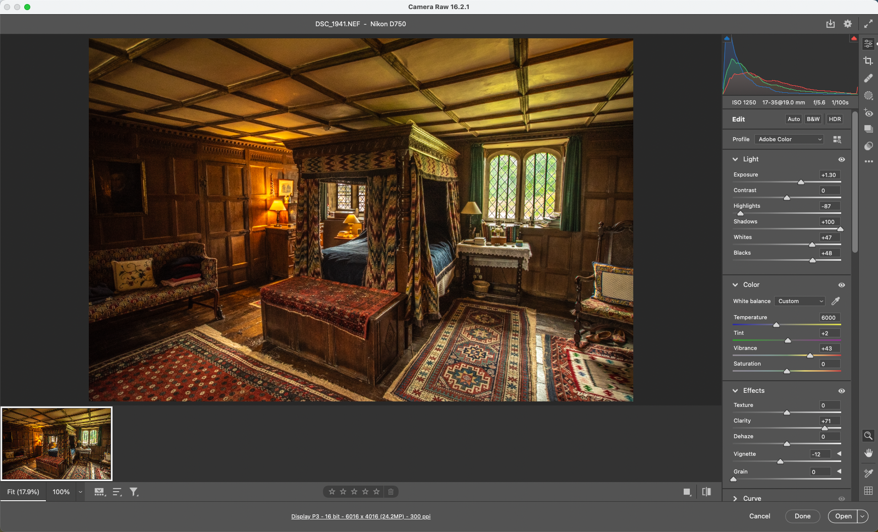 A custom setting of 6,000K was used to stop the window light turning blue