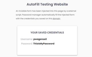 Username and password displayed on a website demonstrating the risks of letting password managers autofill passwords.