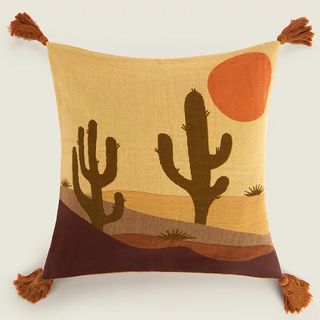 Brown Prairie Cactus Scene Cushion