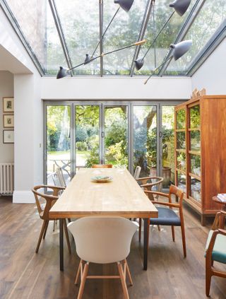 Rooflight in a modern dining area