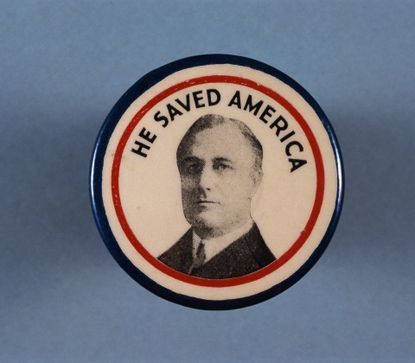 Franklin Delano Roosevelt's campaign button from the 1936 United States presidential election seems like it's from the much more distant past.