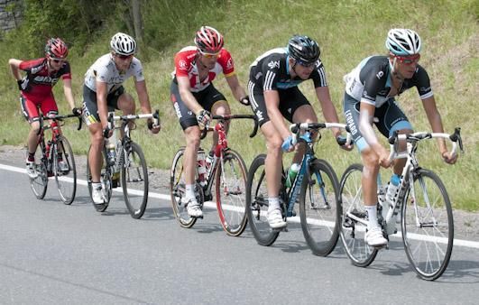 The winning five man break (l-r): Yannick Eijssen, Gatis Smukulis, Gregory Rast, Ian Stannard and Stefan Denifl