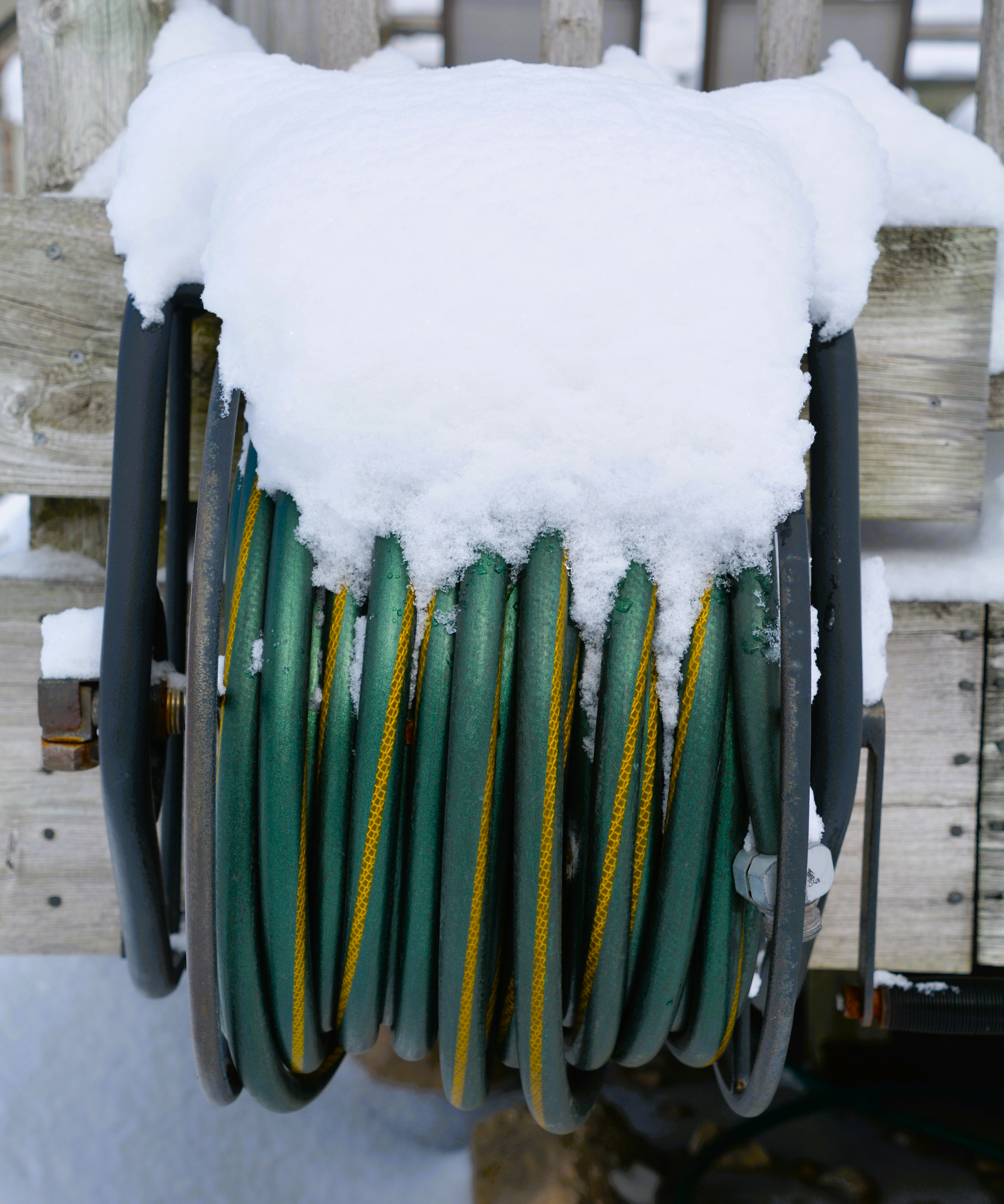 hose on a reel in the snow