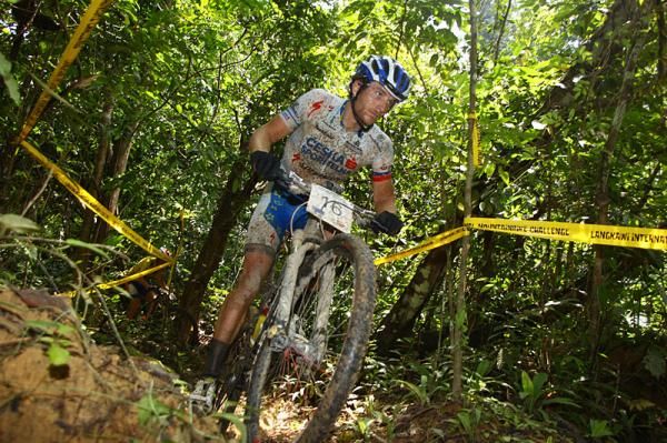 Men's stage winner Kristian Hynek riding through the Langkawi&rsquo;s jungle track.