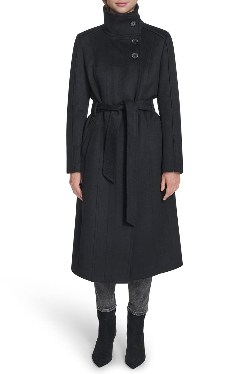 Slick Asymmetric Zip Wool Blend Coat
