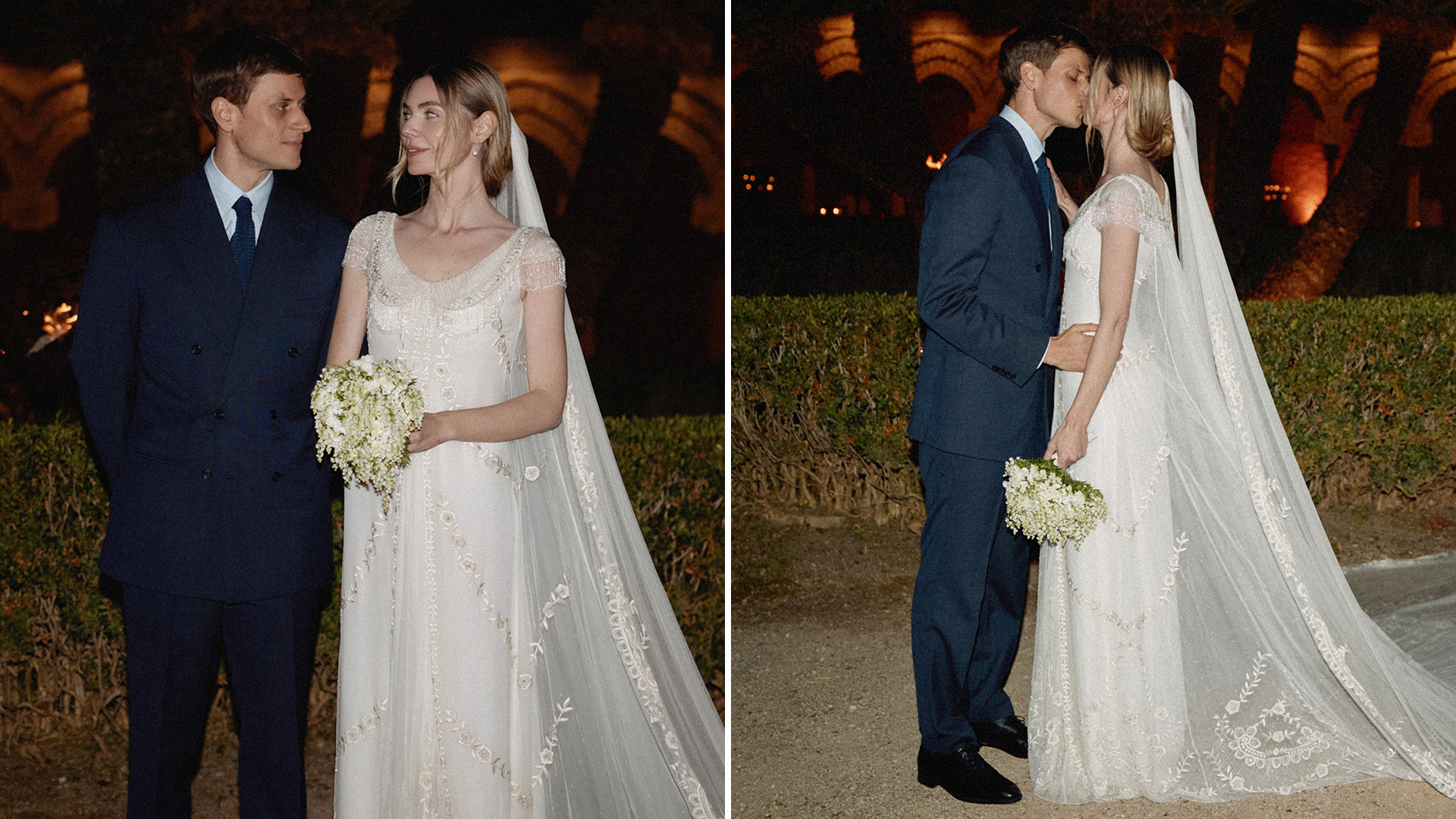 two photos of georgie and charles at their wedding.
