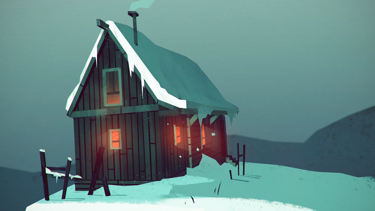 A snow-covered cabin from video game The Long Dark.