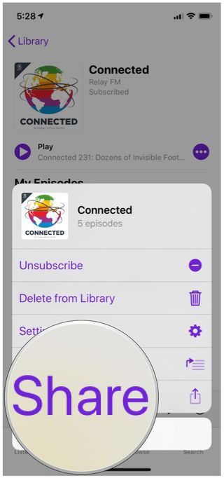 Apple Podcasts show detail share button menu