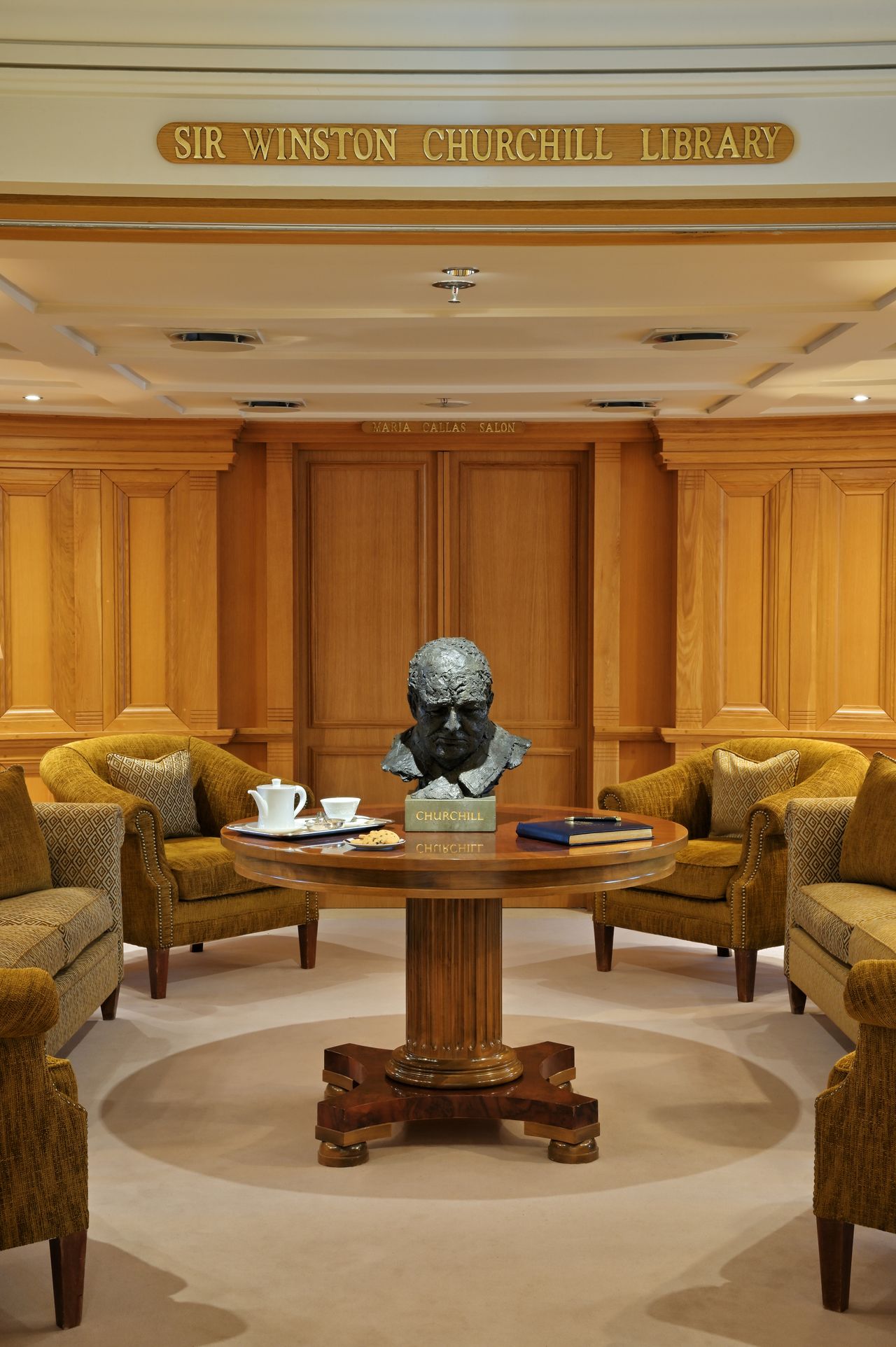 A bust of Churchill in the Churchill Library