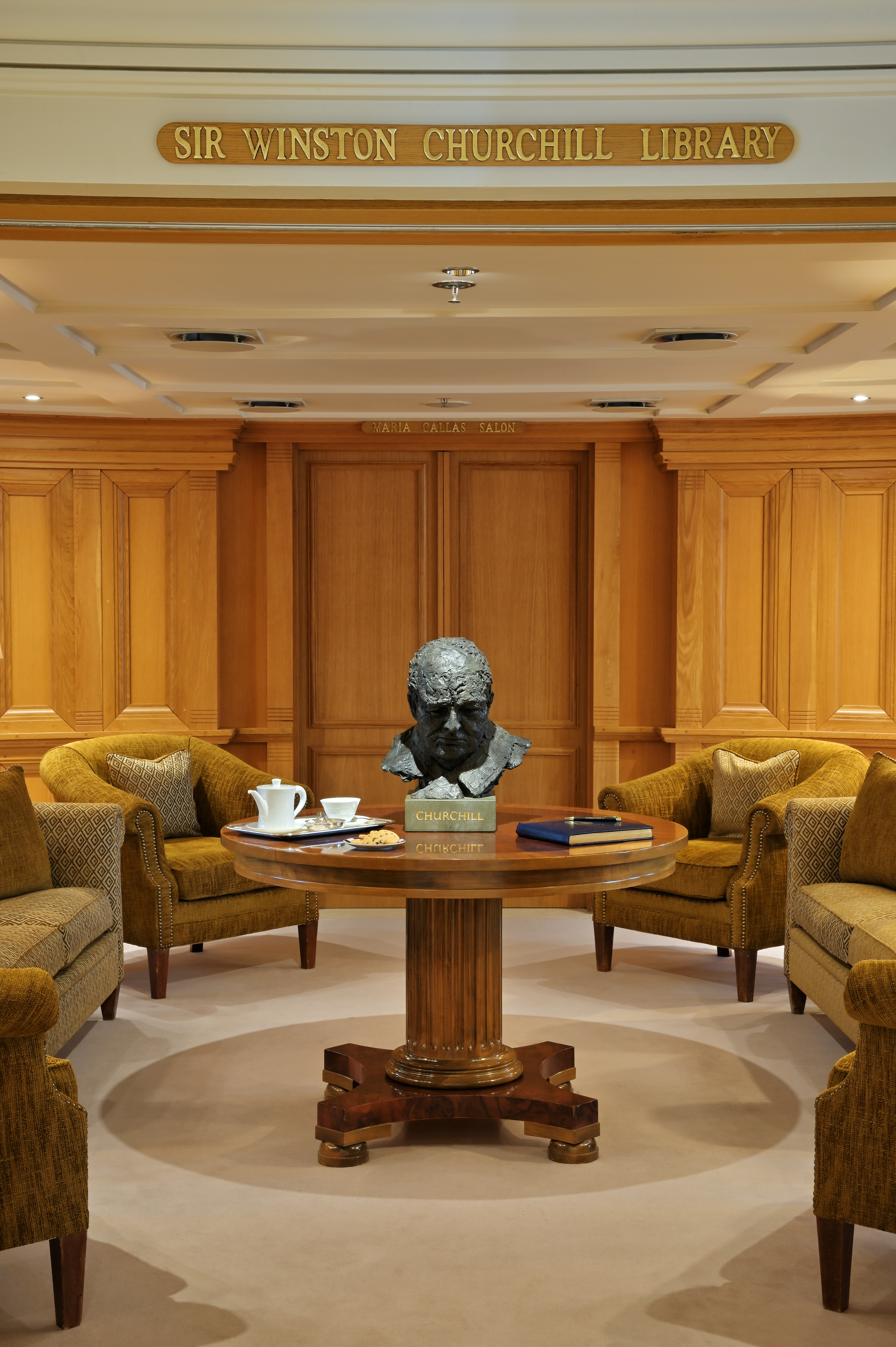 A bust of Churchill in the Churchill Library