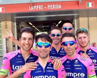 Diego Ulissi takes a selfie of himself and his teammates outside their garage
