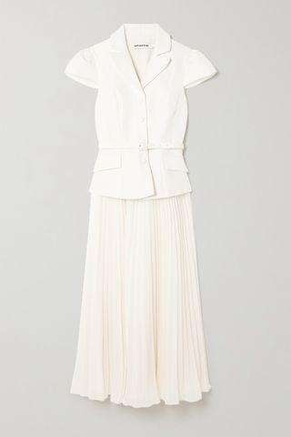 Belted cloqué and pleated chiffon midi dress