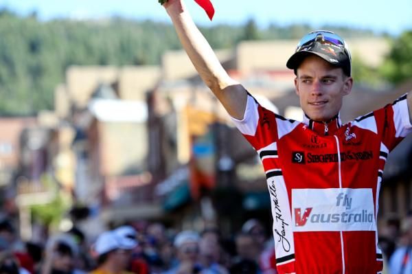 Darren Lill (Fly V Australia) holds onto the best Utah rider jersey.