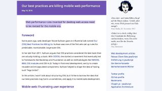 Screenshot of article reading 'Web performance rules invented for desktop web access need to be revised for the mobile era.'