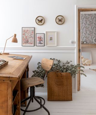 home office space with vintage furniture on the landing of a home