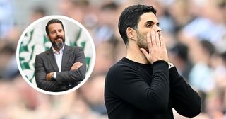 Arsenal manager Mikel Arteta reacts during the Premier League match between Newcastle United and Arsenal FC at St. James Park on May 07, 2023 in Newcastle upon Tyne, England