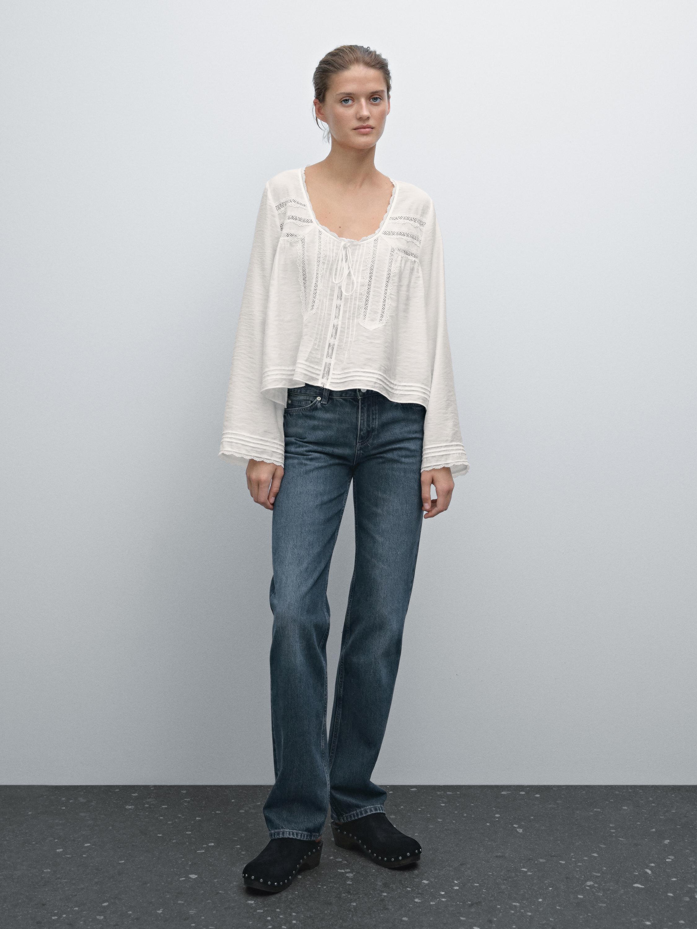 Flowing Blouse With Lace Trim