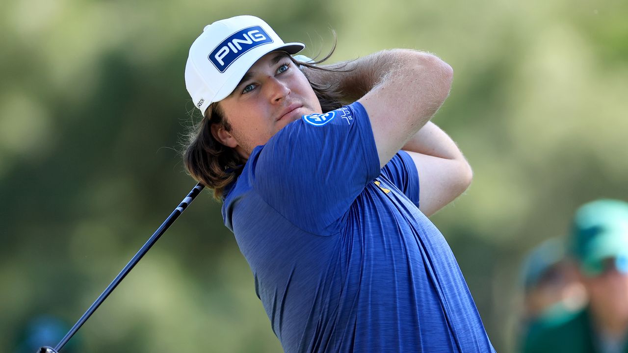 Neal Shipley takes a tee shot in the third round of The Masters