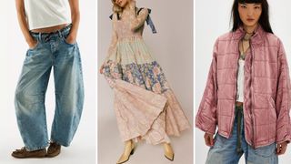 Three Free People outfits on models