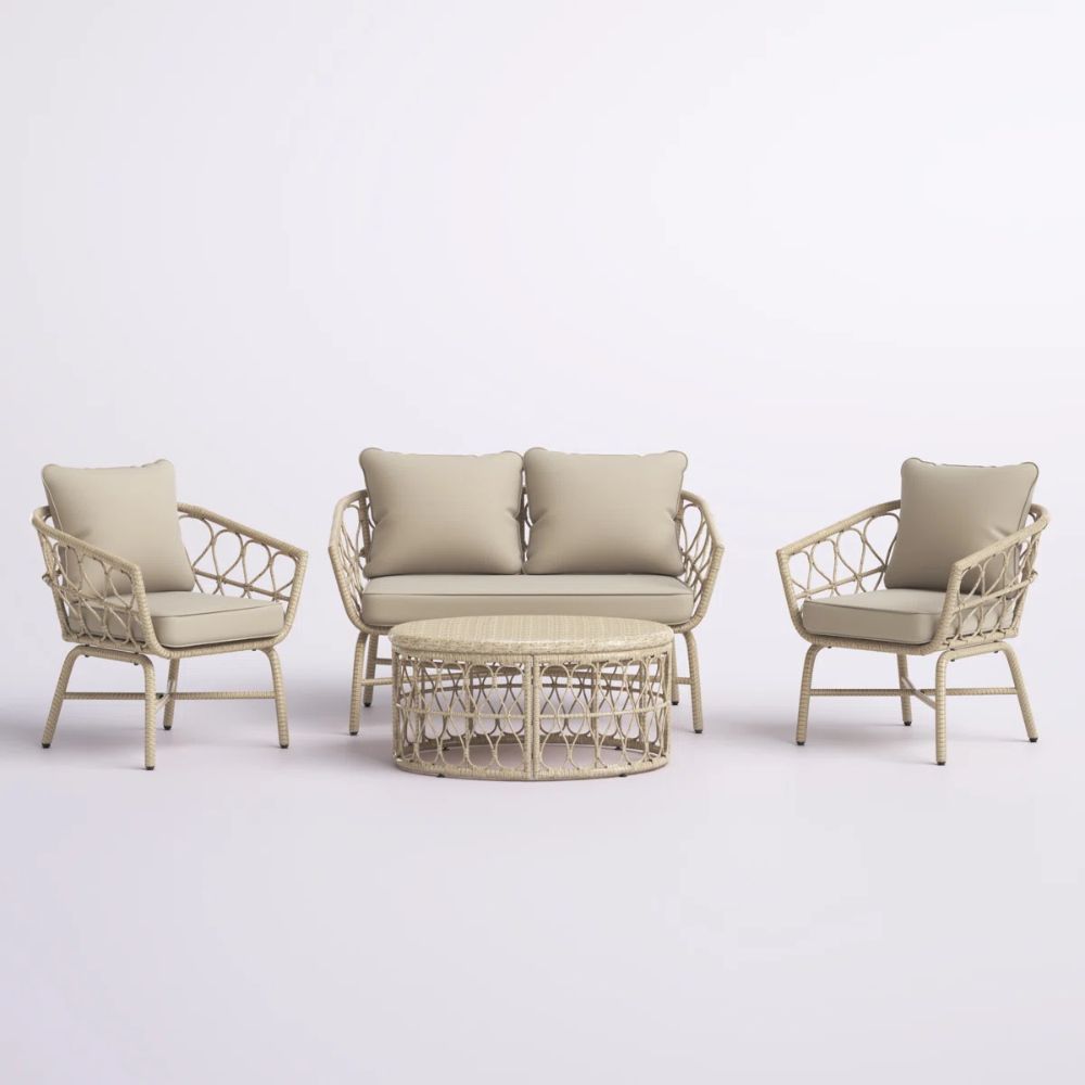 Raynette Wicker 4-Person Patio Conversation Sets with Cushions