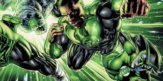 John Stewart flying with other Green Lanterns